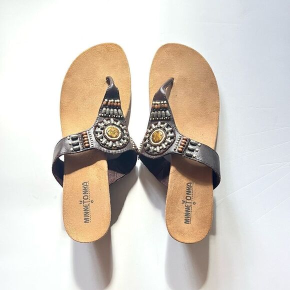 Minnetonka Beaded Leather Sandals - Picture 1 of 9